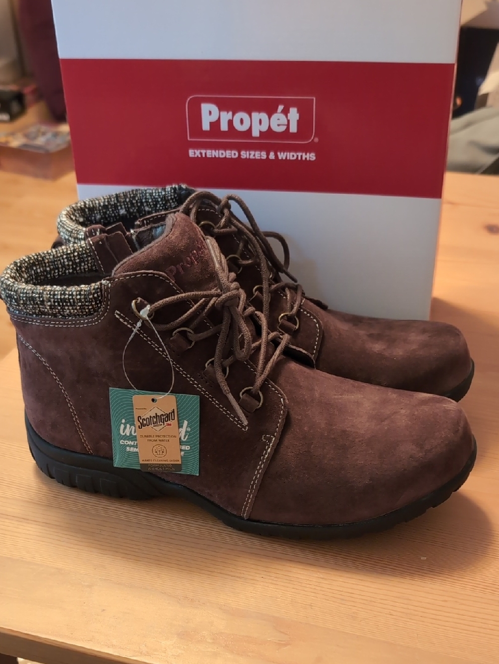 Propet Women's 9 2E Width Brown Suede Chukka Boots with Knit Collar